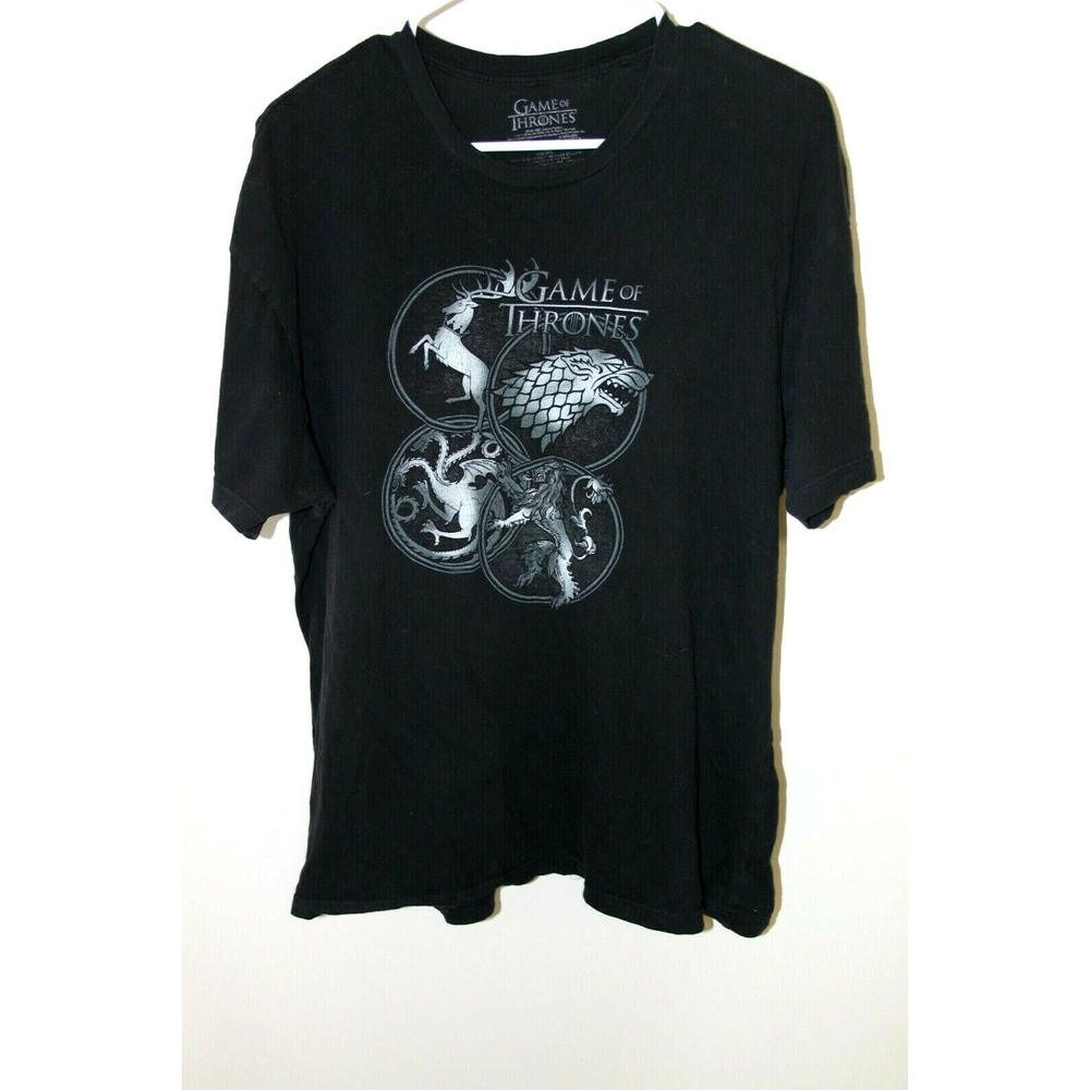 Game of Thrones Black Graphic Four House Sigil Short Sleeve T-shirt Size XL